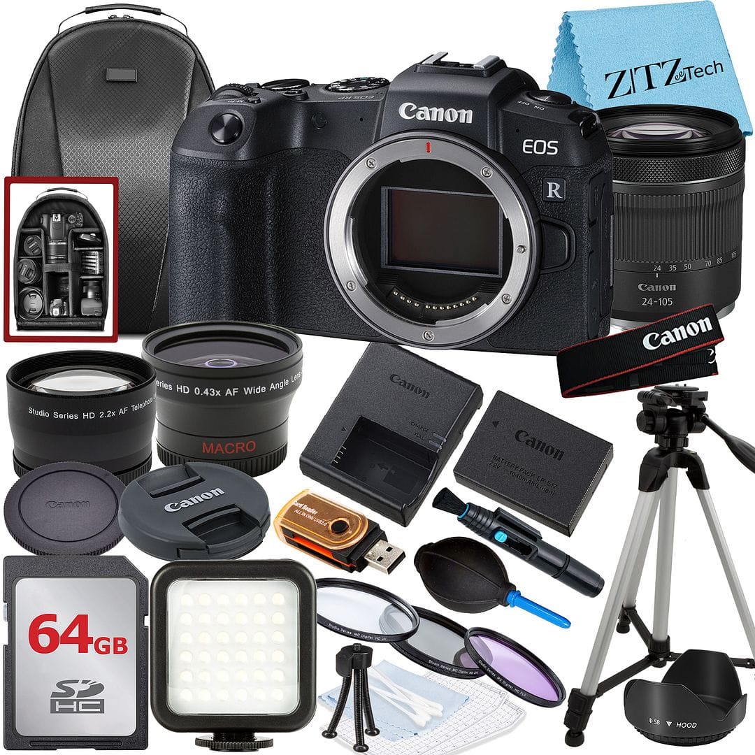 Canon - EOS RP Mirrorless Camera with 24-105 Lens + 64GB Card + Flash + ZeeTech Bundle (International Version) - Black