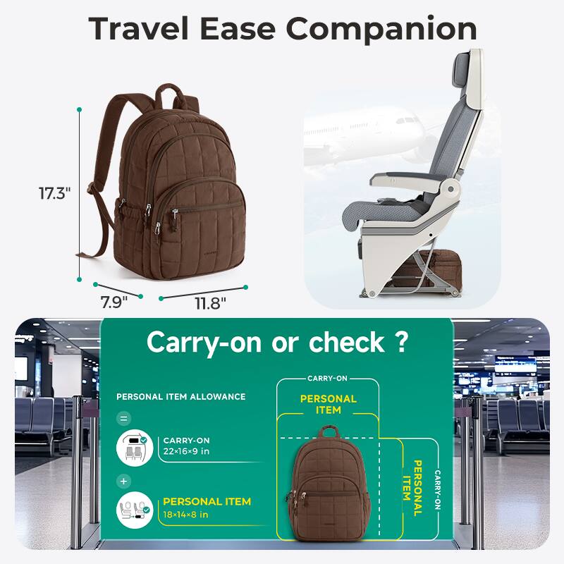 Travel Ease Companion

17.3"  
7.9" 11.8" Carry-on or check?

CARRY-ON  
PERSONAL ITEM ALLOWANCE = CARRY-ON 22x16x9 in + PERSONAL ITEM 18x14x8 in