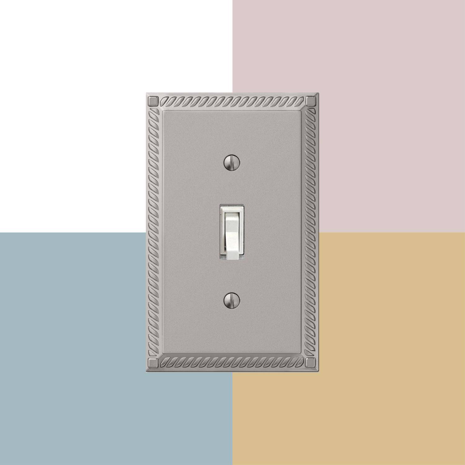 Left. AMERELLE - Amerelle Georgian Satin Nickel 2 gang Die-Cast Metal Toggle Wall Plate 1 pk - Nickel.