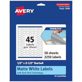 Avery - TrueBlock Barbell Labels, 0.5" x 2.5", 2,250ct - White