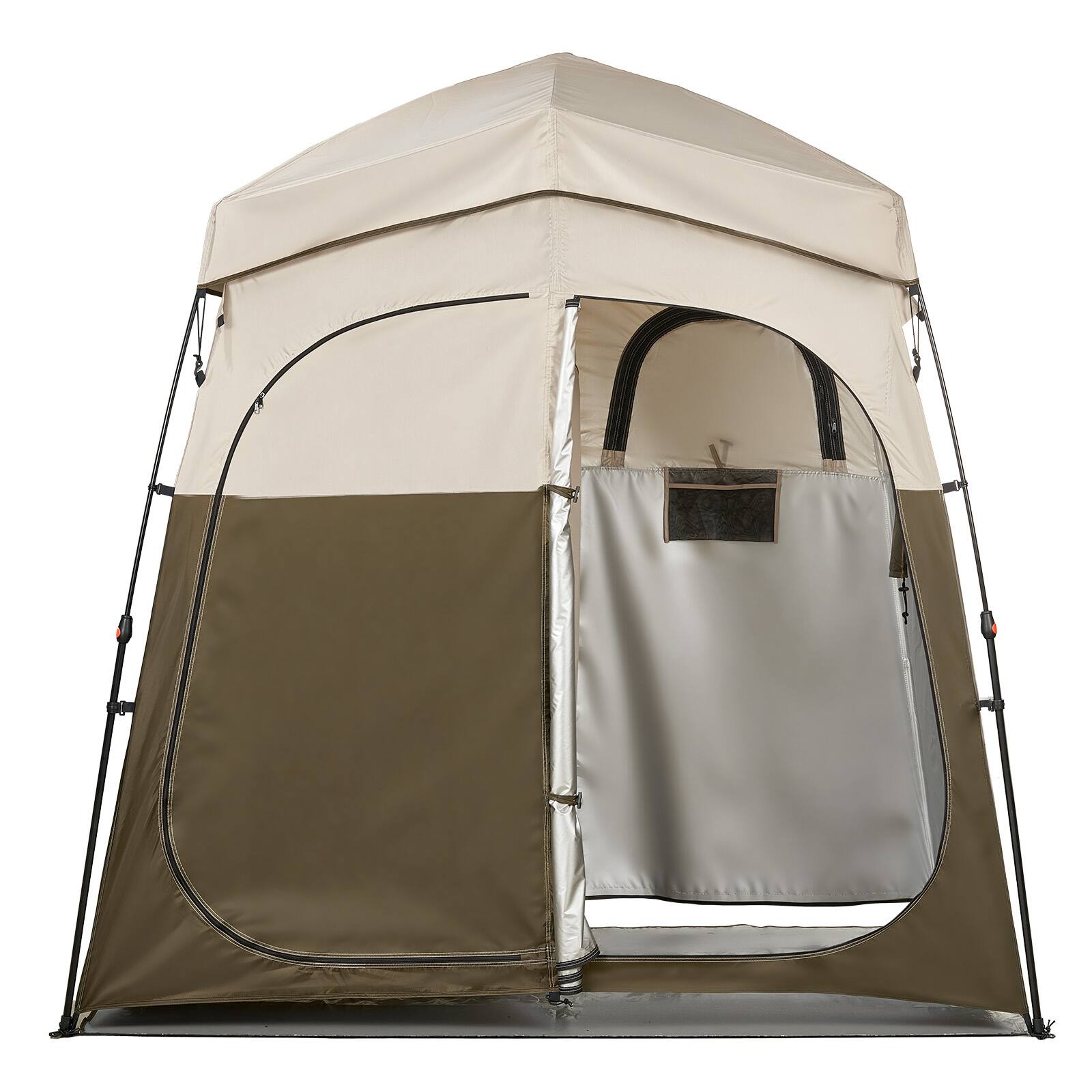 Alt View 5. VEVOR - Camping Shower Tent, 2-Room Foldable Portable Privacy Tent Changing Room with Ground Stakes, Ropes, and Carry Bag - Khaki.