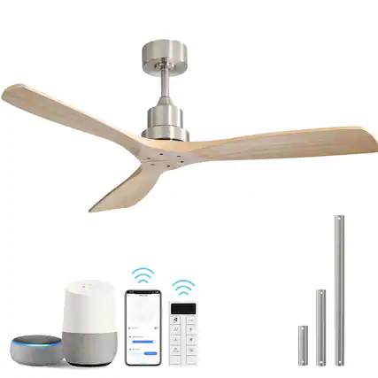 Front. Sofucor - 52'' Smart Ceiling Fan No Light with Remote/APP/Alexa Control 3 Wood Blades Propeller Large Airflow DC Farmhouse Fan - Silver.