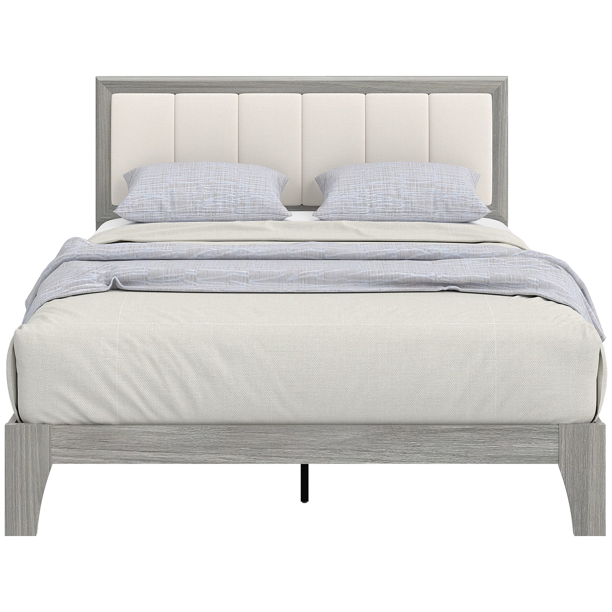 Homcom - Bed Frame with Headboard Full Size Platform Bed Frame with Wooden Slats No Box Spring Needed Easy Assembly - Gray