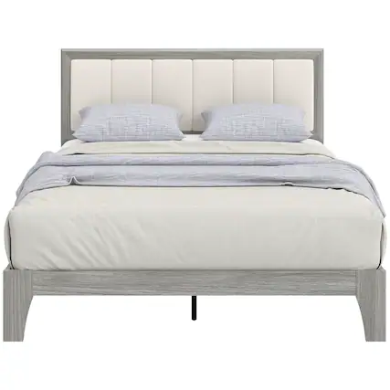 Front. Homcom - Bed Frame with Headboard Full Size Platform Bed Frame with Wooden Slats No Box Spring Needed Easy Assembly - Gray.