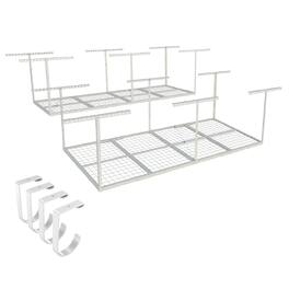 Fleximounts - OHK Series 36 in. W x 96 in. D x 22-40 in. H Ceiling Mounted Overhead Garage Storage Rack with Accessory Hooks - White