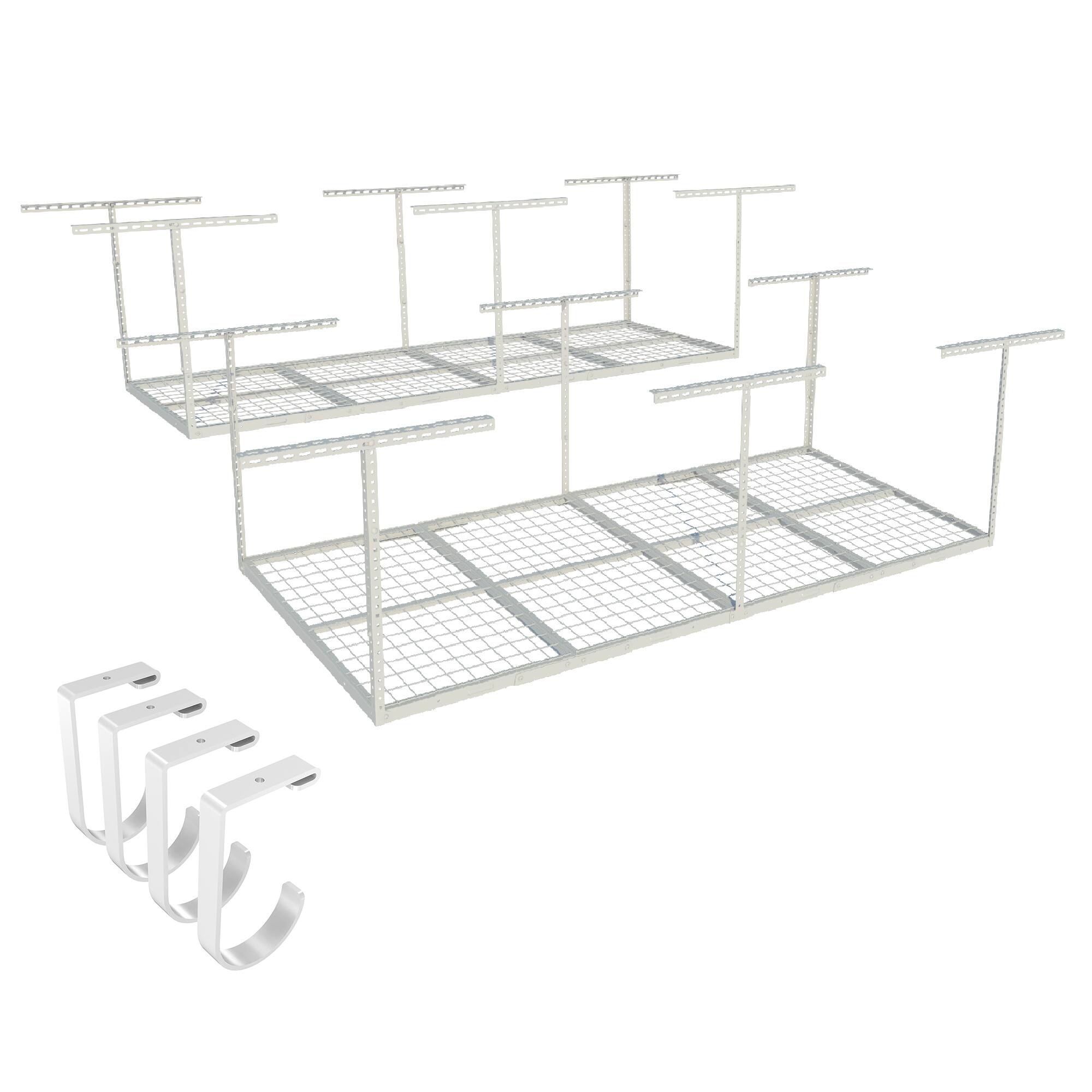 Front. Fleximounts - OHK Series 36 in. W x 96 in. D x 22-40 in. H Ceiling Mounted Overhead Garage Storage Rack with Accessory Hooks - White.