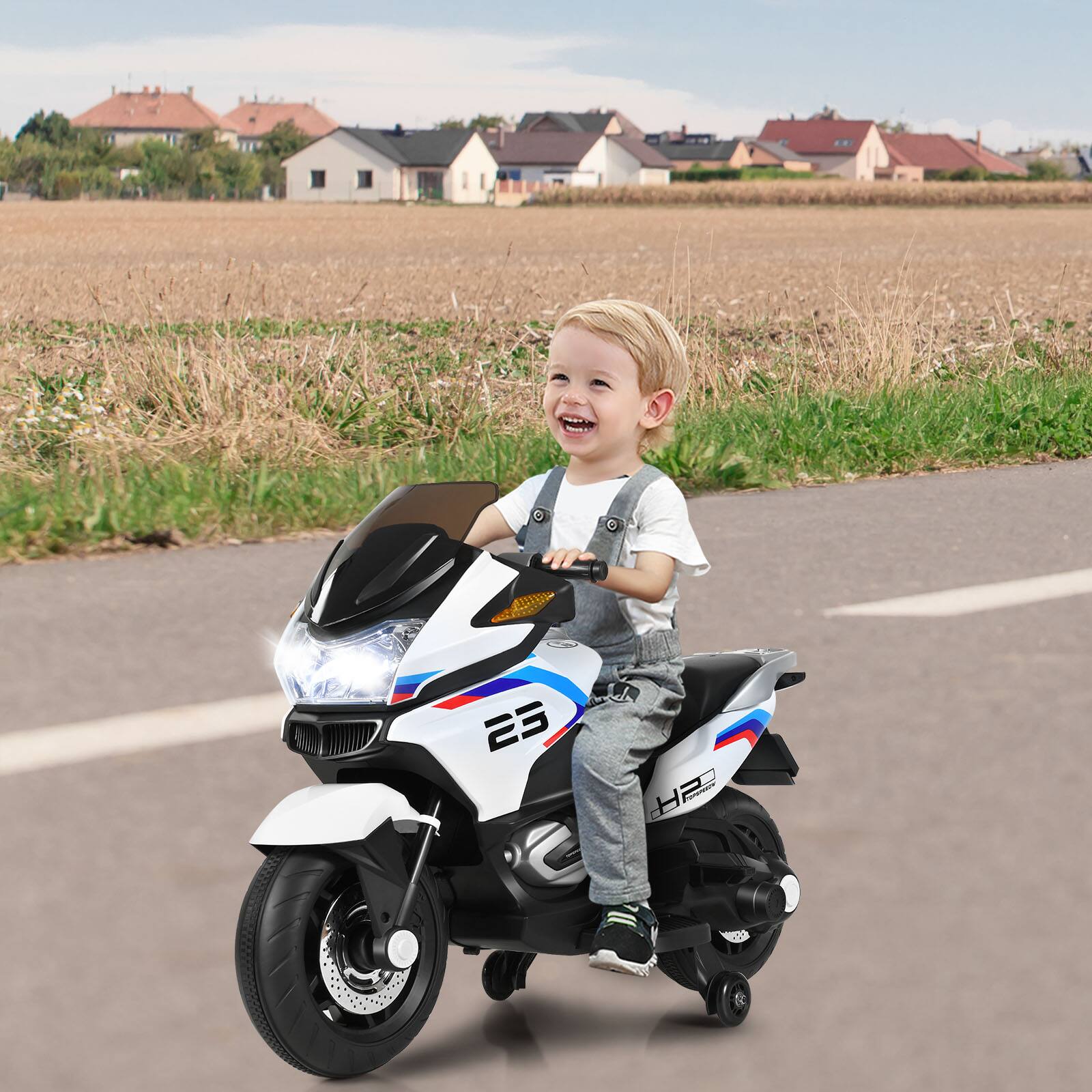 Alt View 3. Costway - Costway 12V Kids Ride On Motorcycle Electric Motor Bike w/ Training Wheels & Light - White.