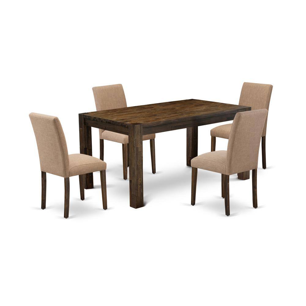 Left. East West Furniture - East West Furniture CNAB5-77-47 5Pc Dining Table Set Consists of a Rectangular Table and 4 Upholstered Dining Chairs - Jacobean.