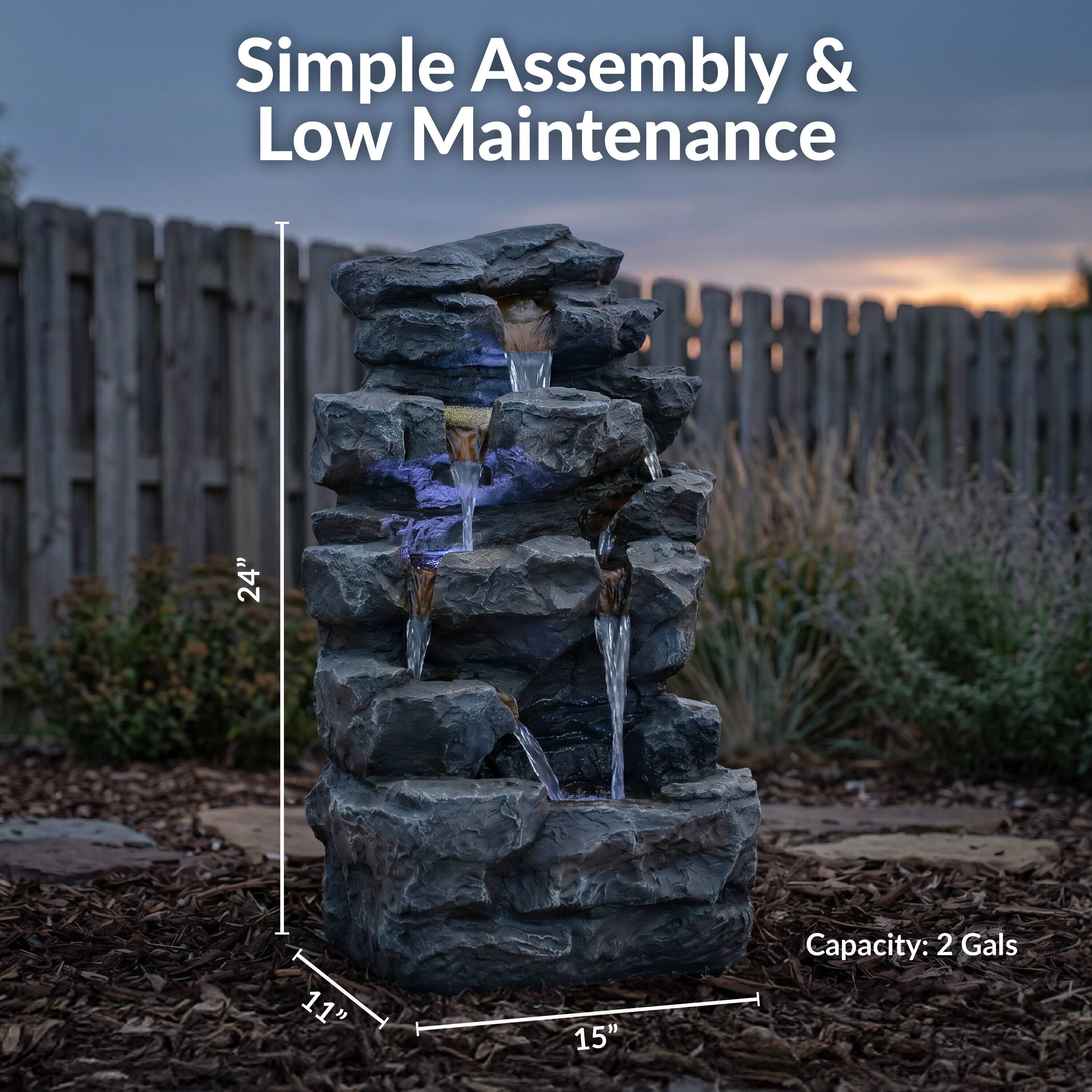 Simple Assembly & Low Maintenance  
24" x 11" x 15"  
Capacity: 2 Gals