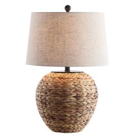 Jonathan Y - Alaro 24.5" 1-Light Farmhouse Coastal Water Hyacinth Basket LED Table Lamp - Natural