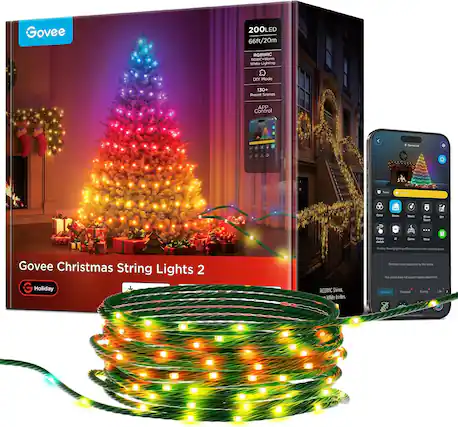 Govee
200LED 66ft/20m
RGBWIC RGBIC+Warm White Lighting
DIY Mode
130+ Preset Scenes
APP Control
Connected
100%
mollow
Evena
Music
ELL GRAPA
DAY
Finger N Made shaten Display nowing lighting ellerie babed an the selected some
Govee Christmas String Lights 2 G Holiday
RGBWIC Shines, White Invites.
Direction .. nest supported by - This SAN dass not support POKES adjustment. Natural Festival Funny Life