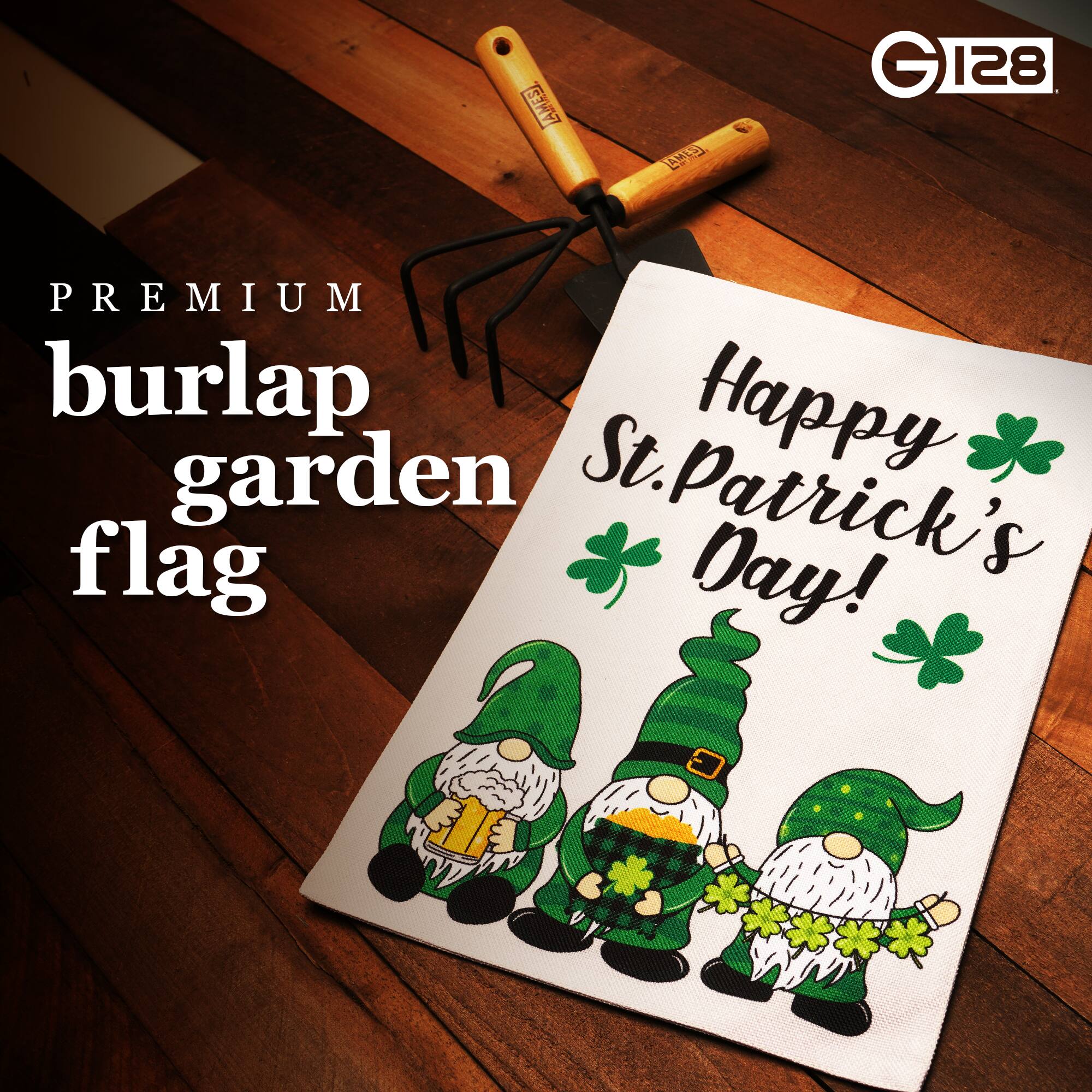 AMES GI28 G 128 PREMIUM burlap garden flag Happy St. Patrick's Day!