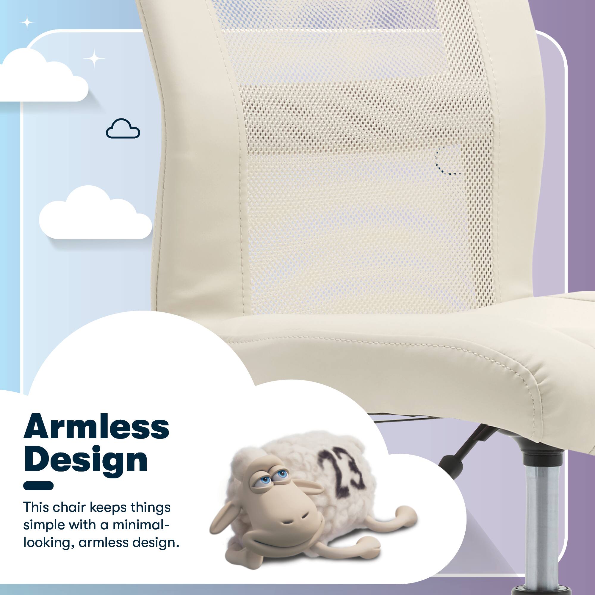 Armless Design  
This chair keeps things simple with a minimal-looking, armless design.