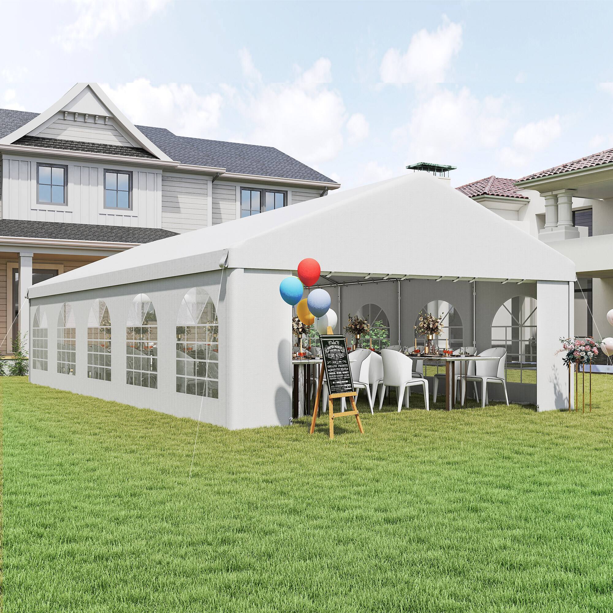 Alt View 8. Outsunny - 16' x 32' Heavy Duty Party Tent & Carport with Removable Sidewalls and Double Doors, Large Canopy Tent - White.