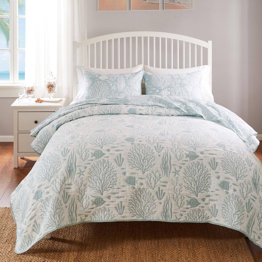 Alt View 2. Greenland Home Fashions - Greenland Home Fashions Marina Luxury Modern Design 3 Pieces Coverlet Set for Bed Full/Queen Seafoam - Seafoam.