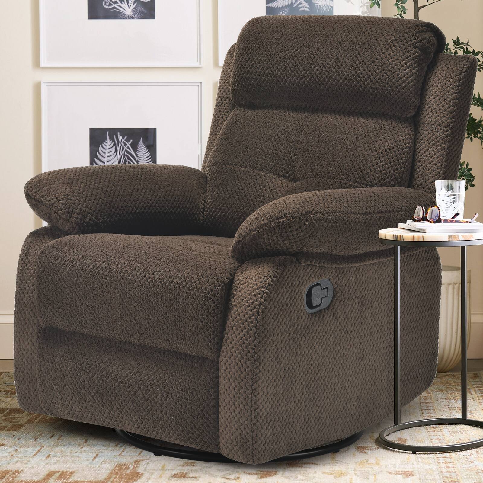 Alt View 4. Aukfa - Small Rocker Swivel Recliner Chair for Adults Women for Small Spaces, Bedroom, Living Room - Chocolate.
