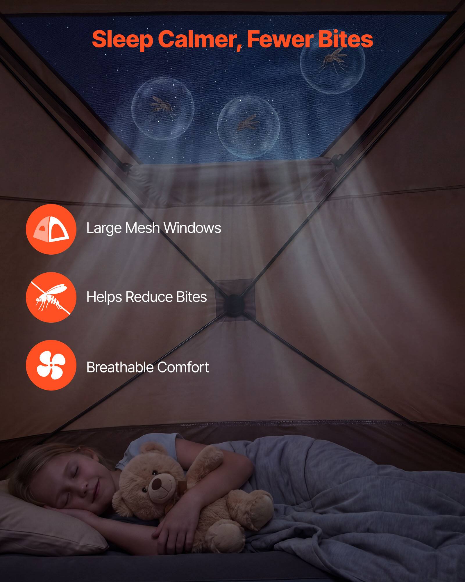 Sleep Calmer, Fewer Bites

Large Mesh Windows
Helps Reduce Bites
Breathable Comfort