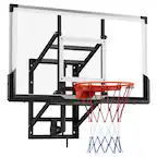 Front. VEVOR - Wall Mount Basketball Hoop, 54-inch PC Backboard Mounted Basketball Hoop Outdoor with Hand-Crank Adjustment - Black+White.