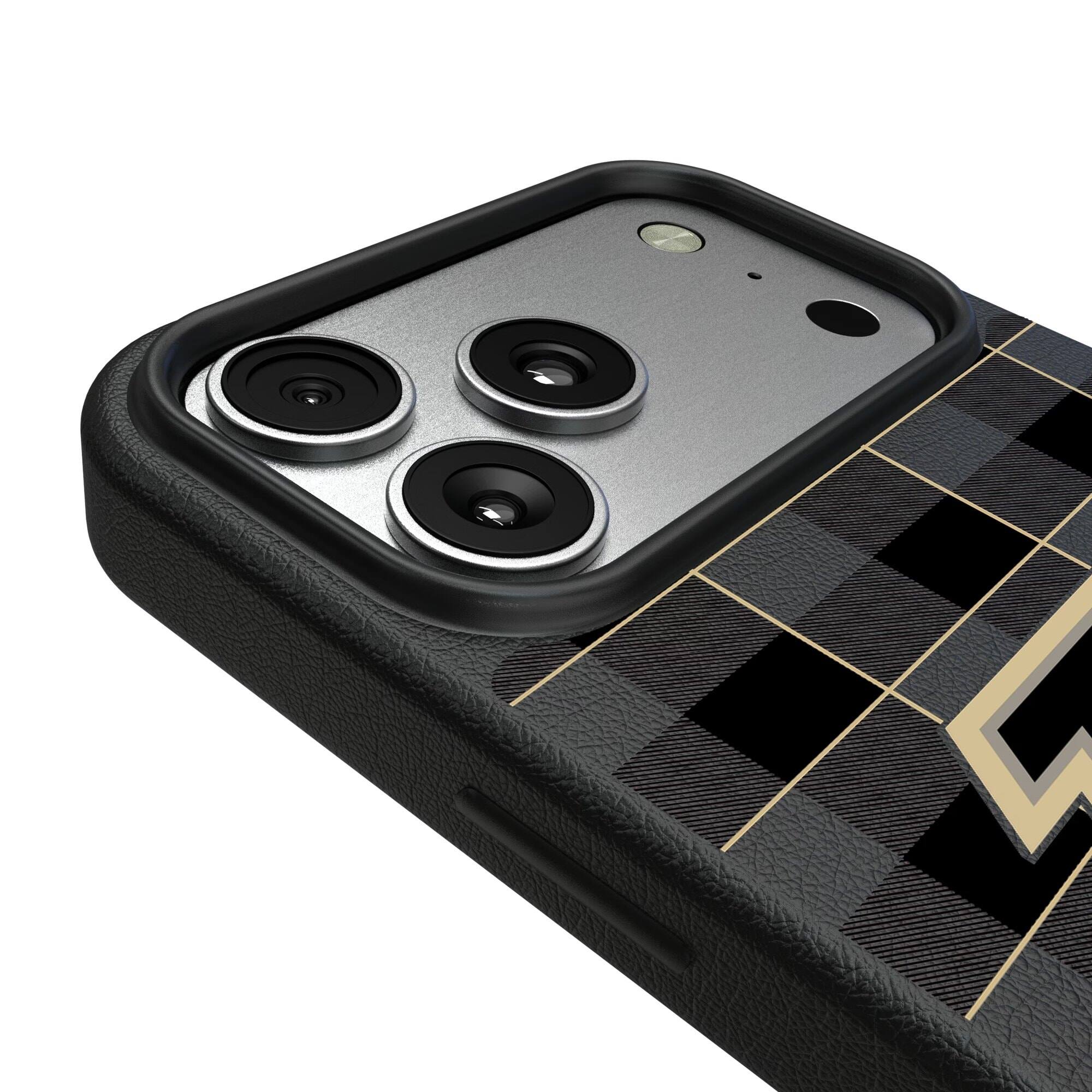 Alt View 2. Keyscaper - Purdue Boilermakers Plaid Magnetic Bump iPhone Case - 15 Plus - Black.