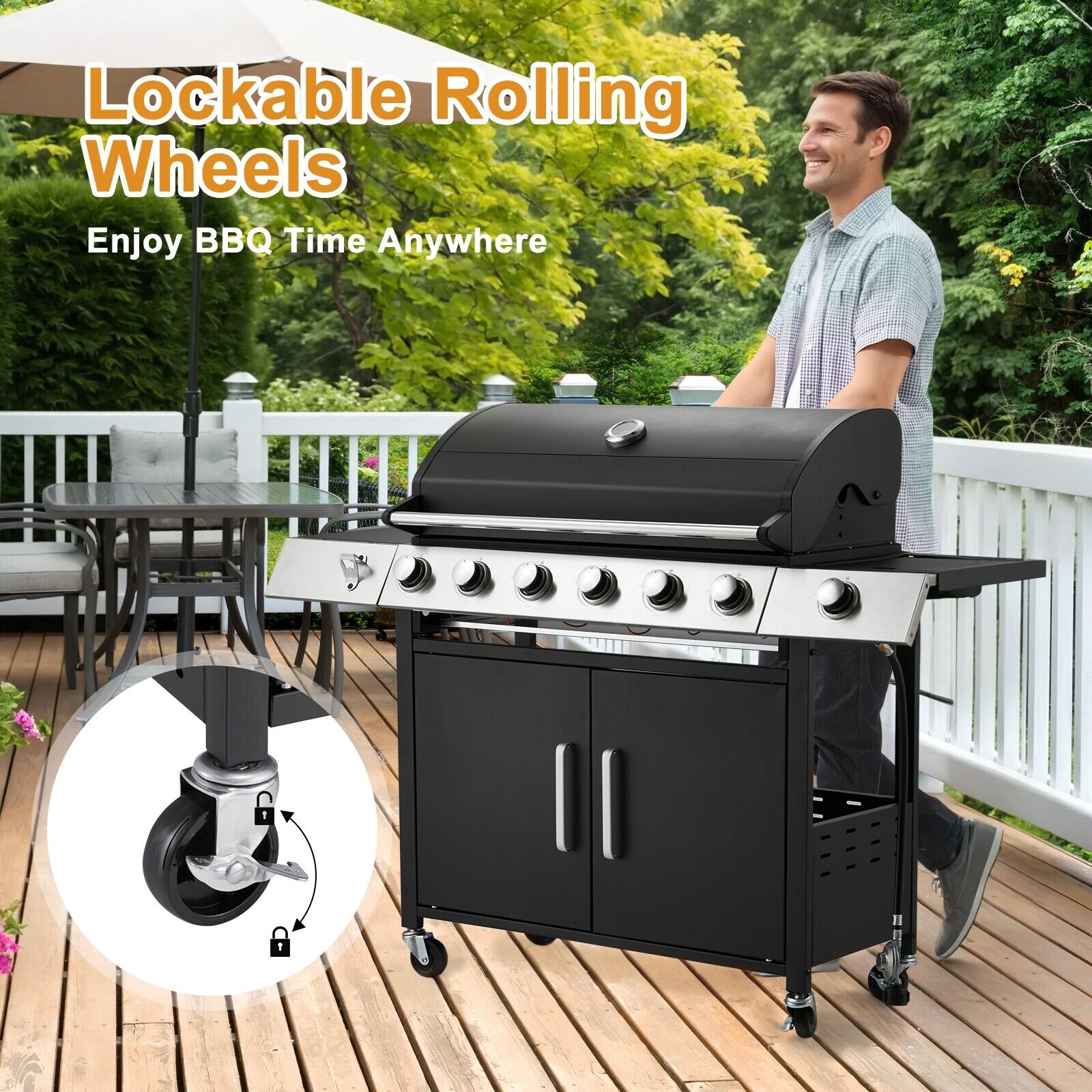 Lockable Rolling Wheels  
Enjoy BBQ Time Anywhere