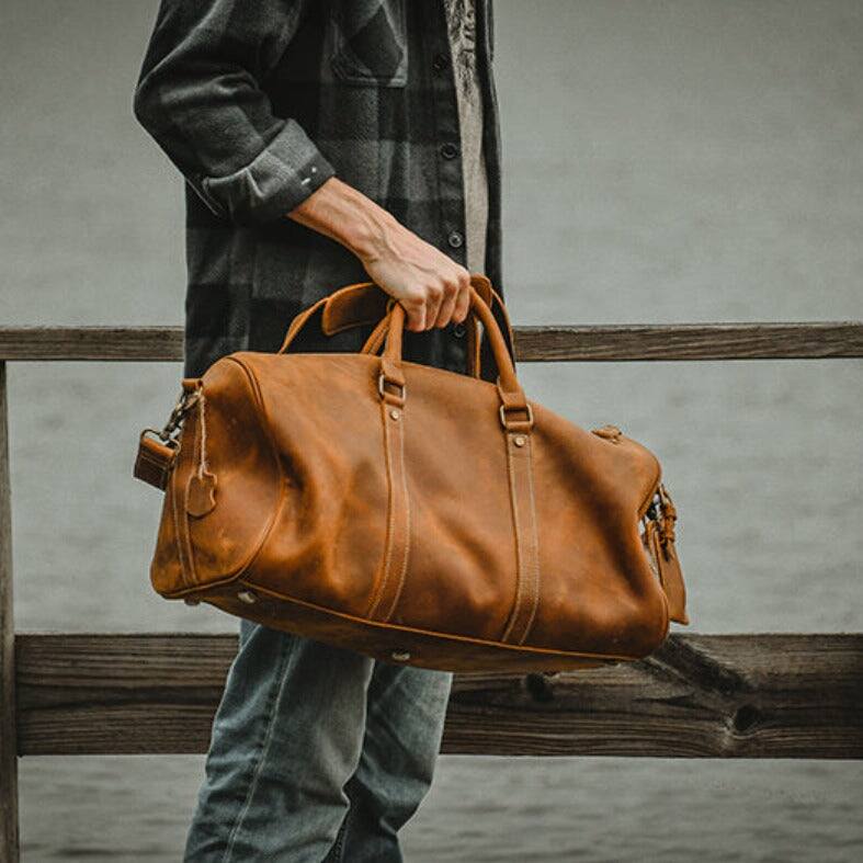 Front. Steel Horse Leather - The Dagny Weekender | Large Leather Duffle Bag - Brown.