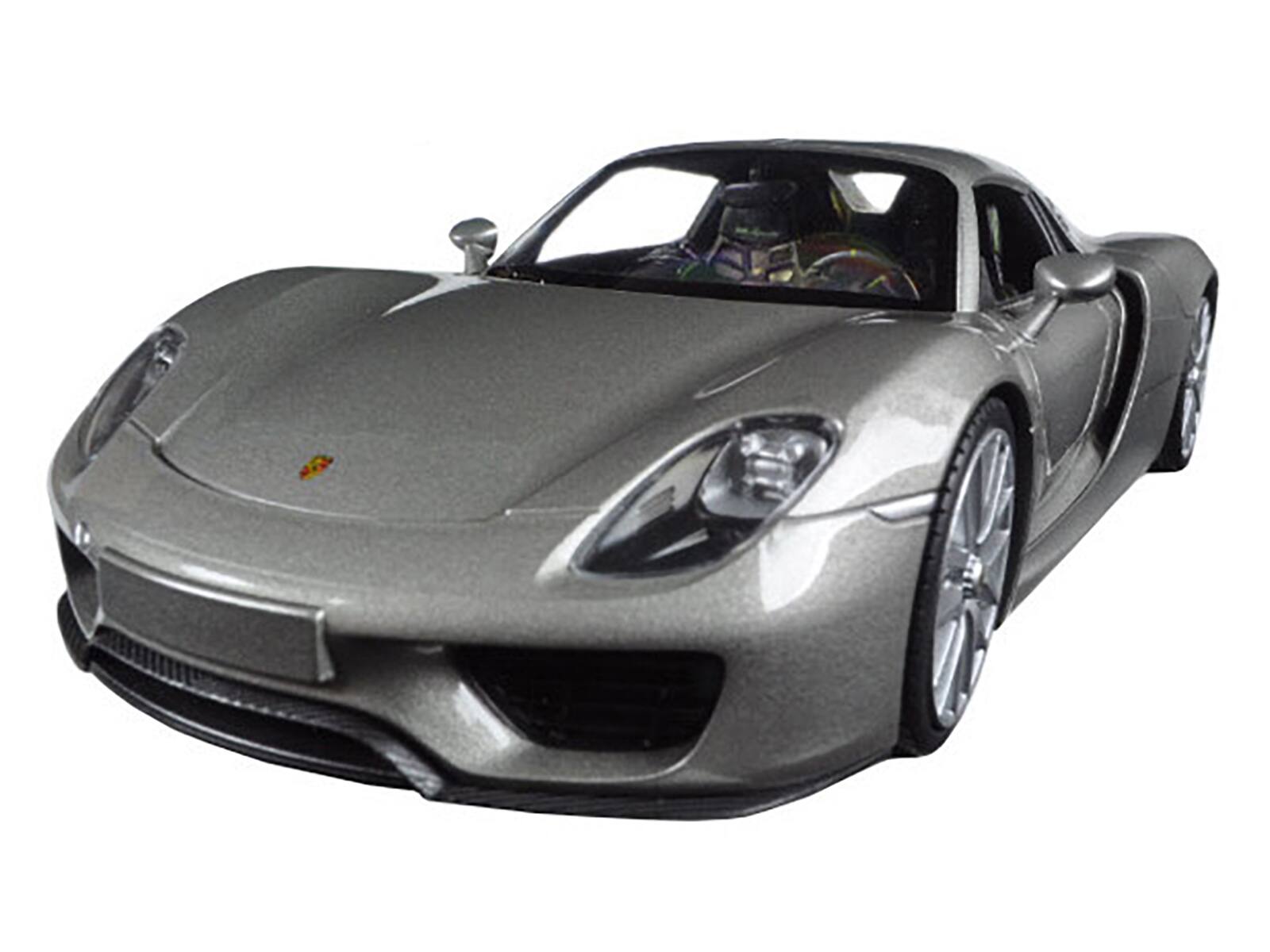 Angle. Welly - Porsche 918 Spyder Silver Closed Roof 1/24 Diecast Model Car by Welly - Silver.
