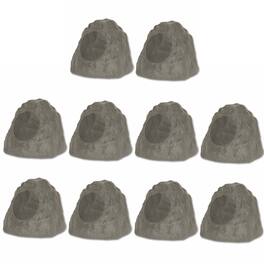 Theater Solutions by Goldwood - 10R8SG Outdoor 8" Rock 10 Piece Speaker Set for Deck Pool Spa Yard Garden - Slate Gray
