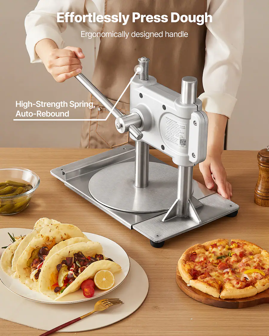 Spring Press Handle VEVOR Manual Pizza Dough Press Machine, 9.5 inch Pizza Pastry Press ...