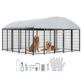 VEVOR - Outdoor Dog Kennel, 9.8 x 9.8 x 5.4 ft Large Dog Kennel with Secure Lock, Outside Dogs Enclosures with UV-Resistant - Black with Silver Accents + Silver Gray