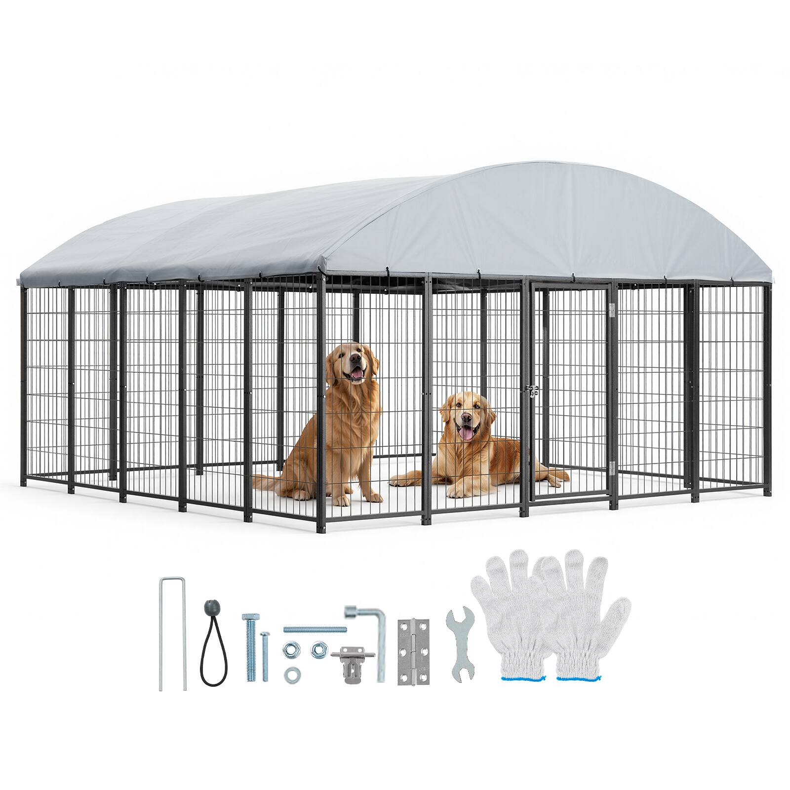Front. VEVOR - Outdoor Dog Kennel, 9.8 x 9.8 x 5.4 ft Large Dog Kennel with Secure Lock, Outside Dogs Enclosures with UV-Resistant - Black with Silver Accents + Silver Gray.