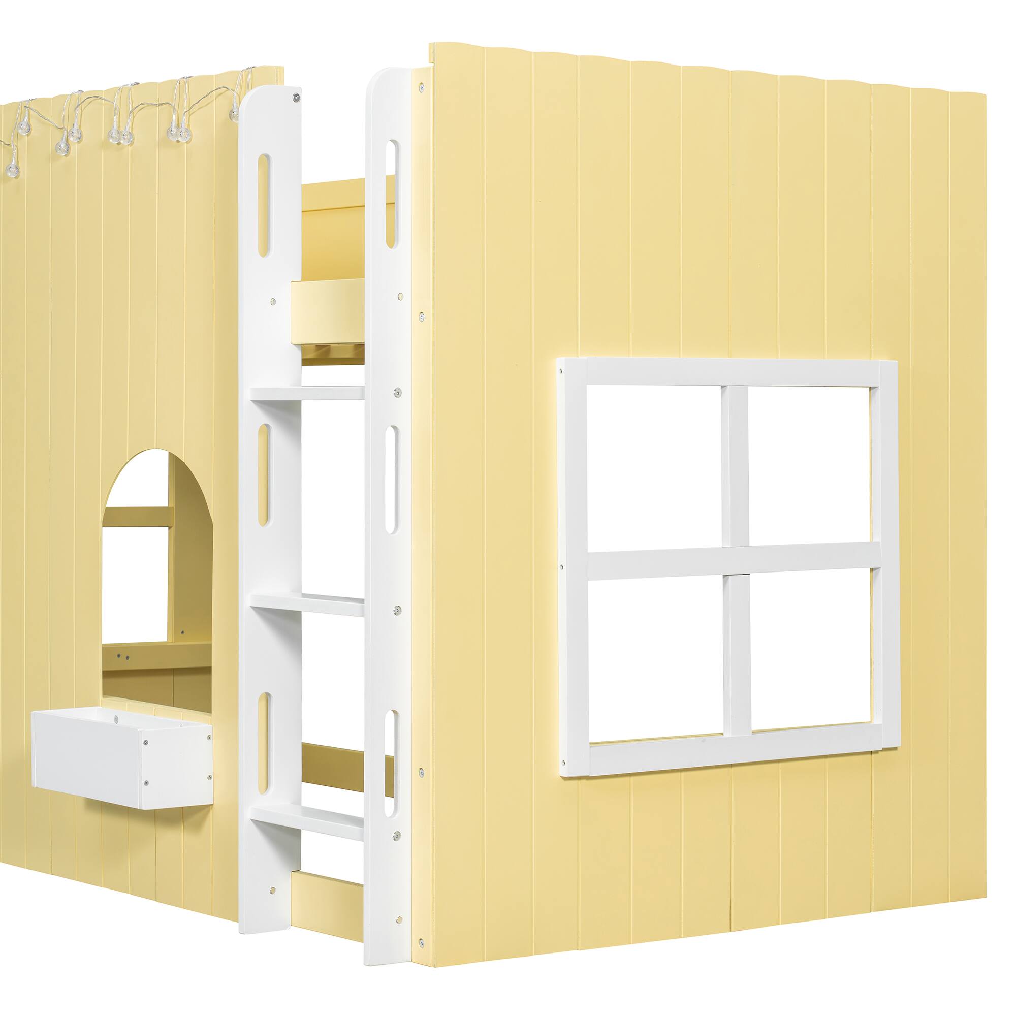 Alt View 2. Whisen - Kids Loft Bed with LED Light String,Cottage-Style Play House Bed with Guardrails - Yellow.
