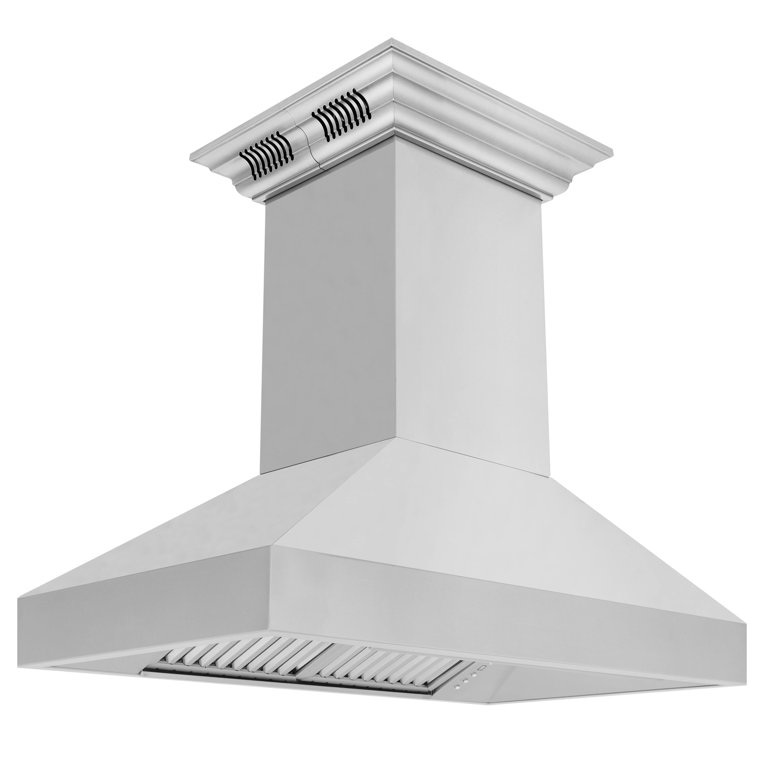 Left. ZLINE - 36 in. ZLINE CrownSound™ Ducted Vent Island Mount Range Hood in Stainless Steel with Built-in Bluetooth Speakers - Stainless Steel.