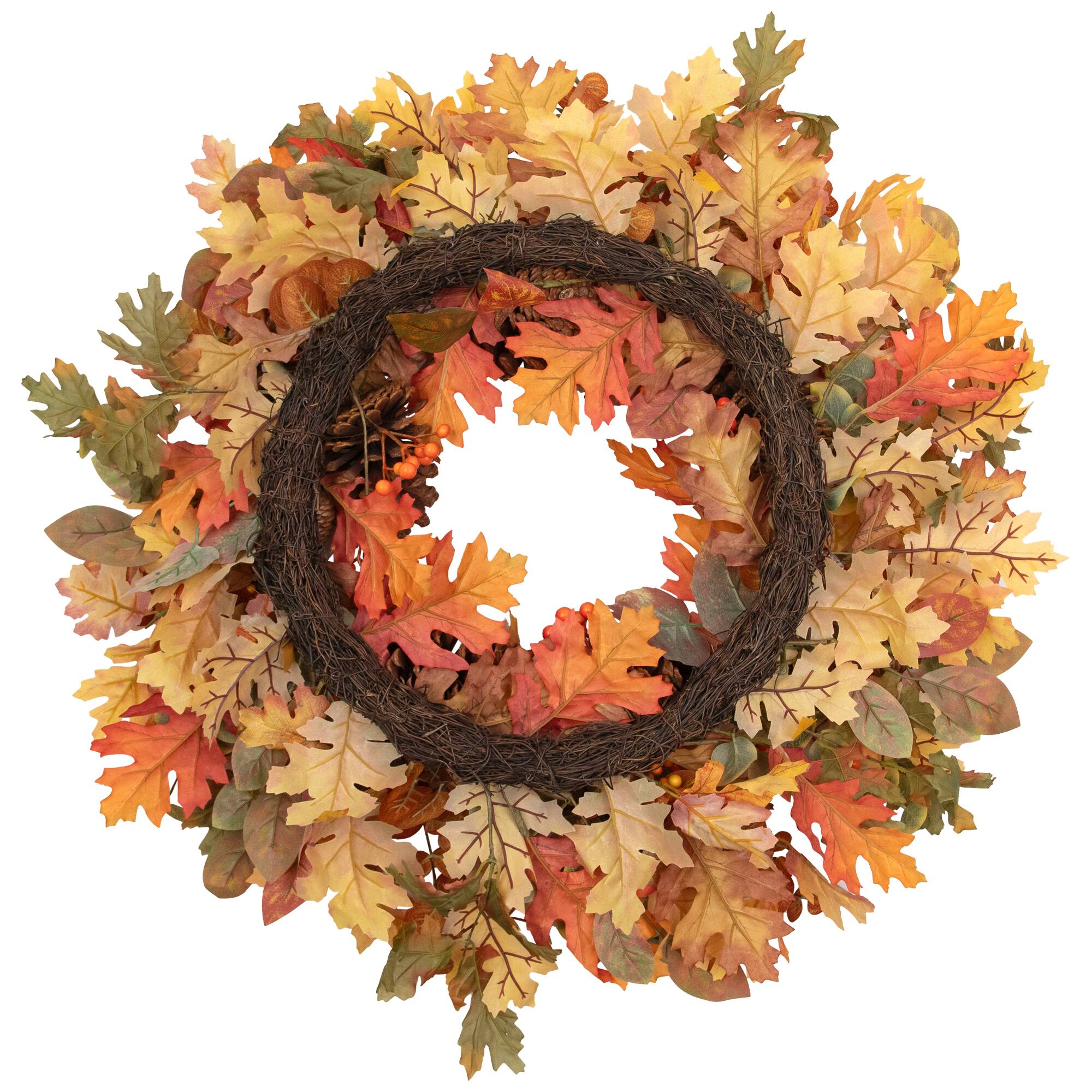 Alt View 10. Northlight - Eucalyptus, Maple Leaves and Acorns Artificial Fall Harvest Wreath - 30" - Orange.