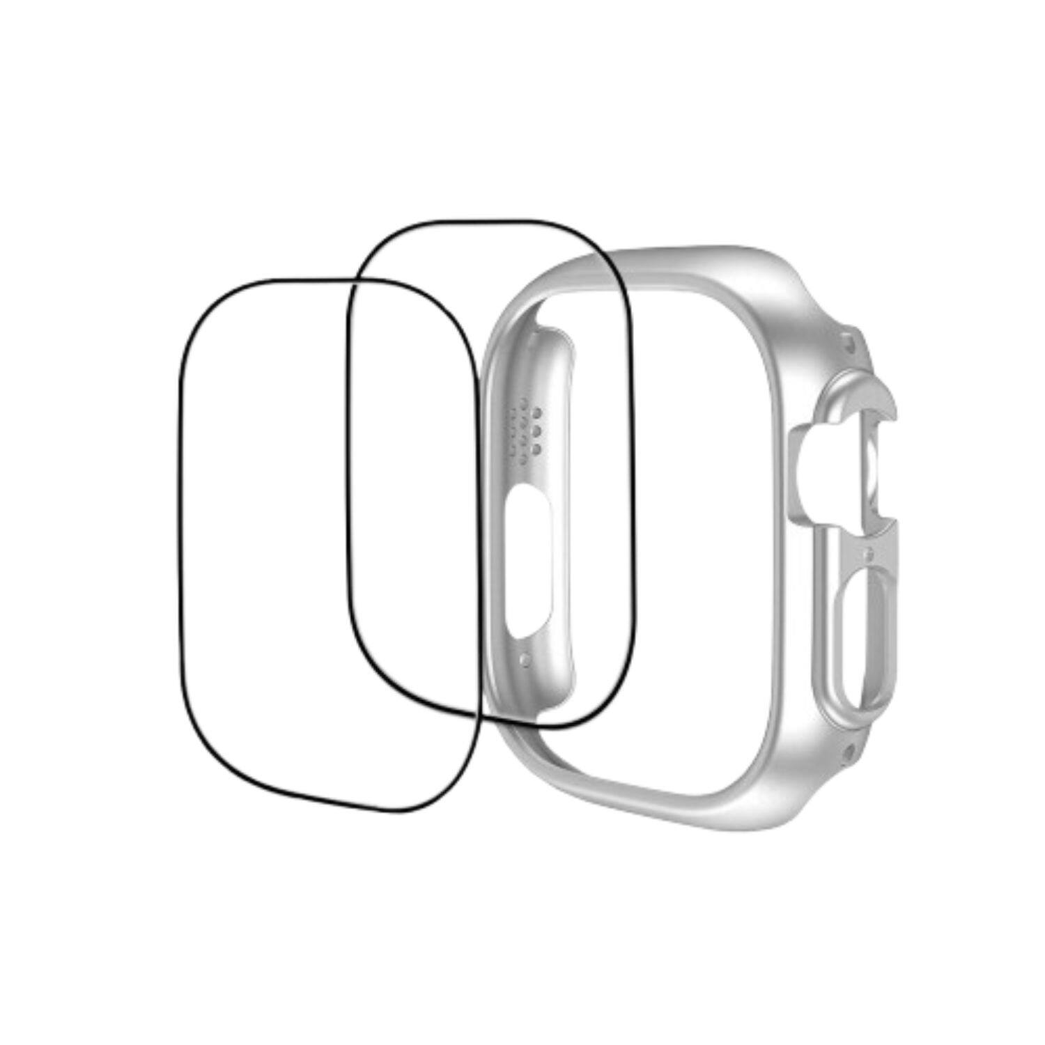 Stock Preferred - Case for Apple Watch Ultra 49mm Case + 2 Tempered Glass - Hard Silver