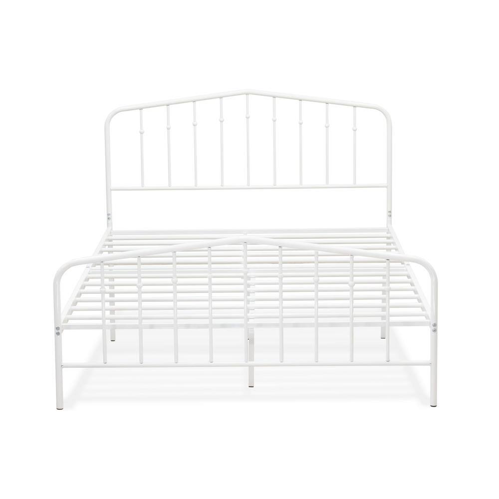 Angle. East West Furniture - Kemah Queen Platform Bed with 4 Metal Legs - Magnificent Bed in Powder Coating White Color - White.