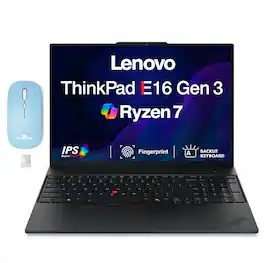 Lenovo - Upgraded - ThinkPad E16 Laptop, 16" FHD+ Anti-Glare, Ryzen 7 250, 32GB DDR5, 512GB SSD, FP, Backlit KB, Win11P w/Wireless Mouse - Black