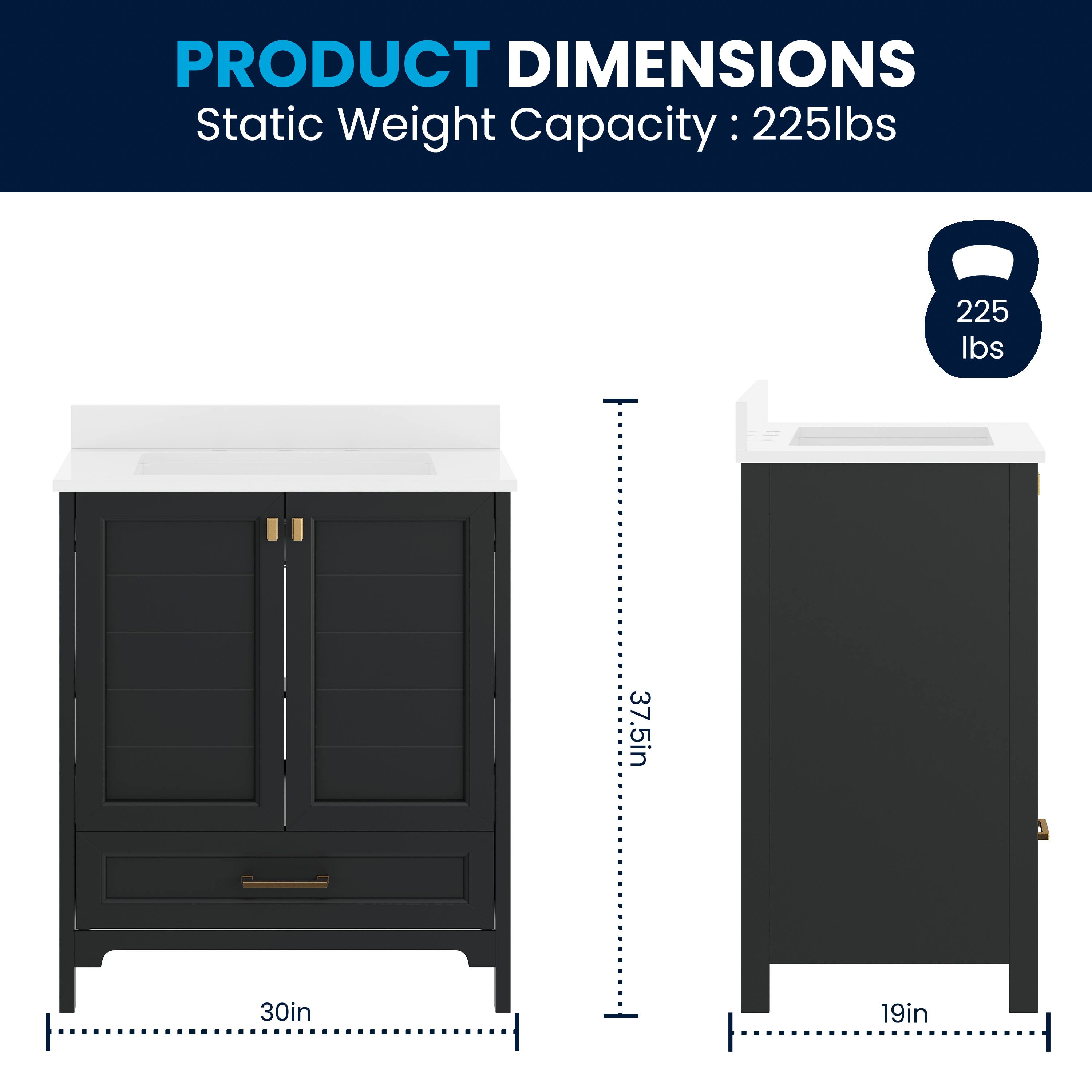 PRODUCT DIMENSIONS  
Static Weight Capacity: 225lbs  
37.5in  
30in  
19in