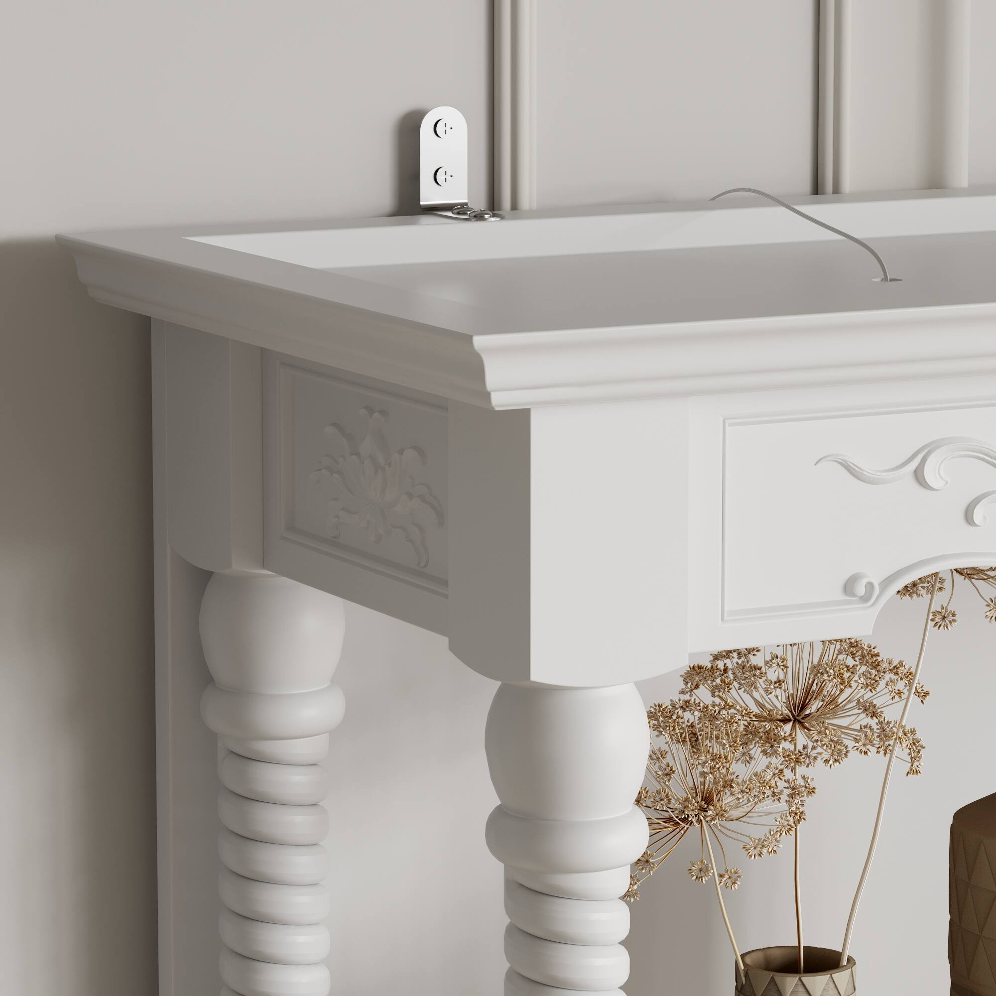 Alt View 2. Famapy - Display Cabinet with LED Lights, Carved Storage Cabinet for Living Room, Bedroom, Office - White.