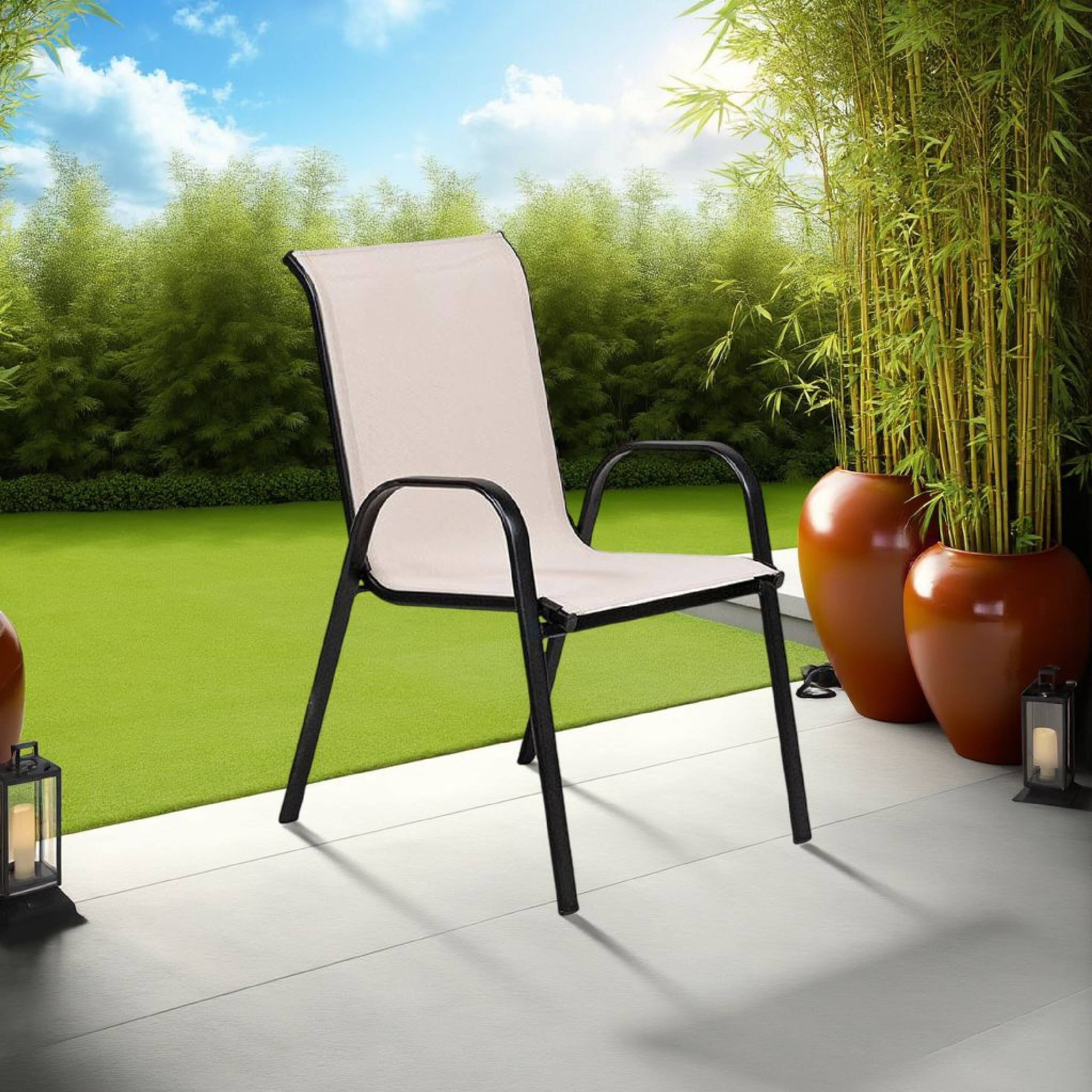 Alt View 5. Manhattan Lane - Feli Outdoor Stacking Chair Set of 2 - Beige, Black.