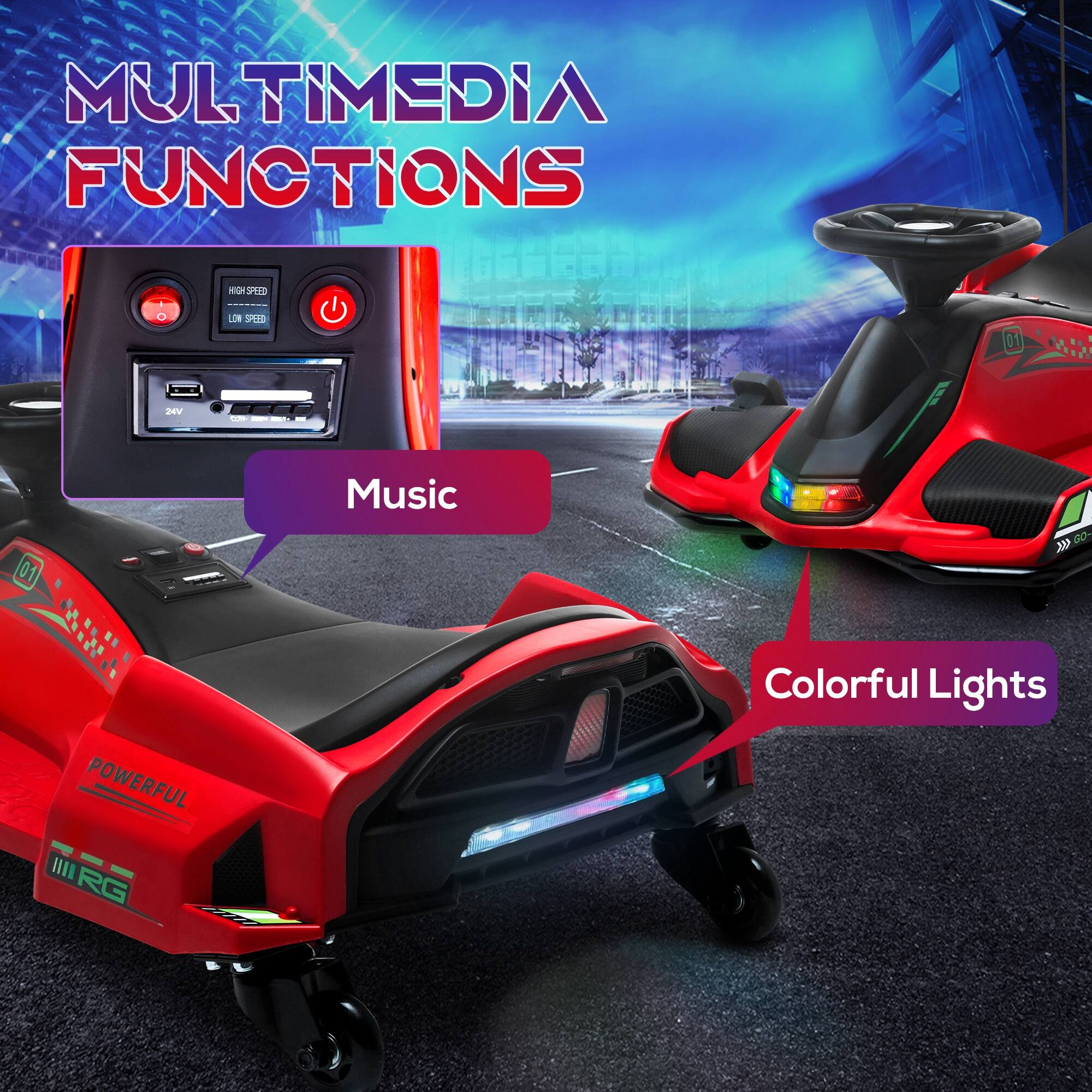 MULTIMEDIA FUNCTIONS

Music

Colorful Lights

HIGH SPEED
LOW SPEED

24V

POWERFUL

RG