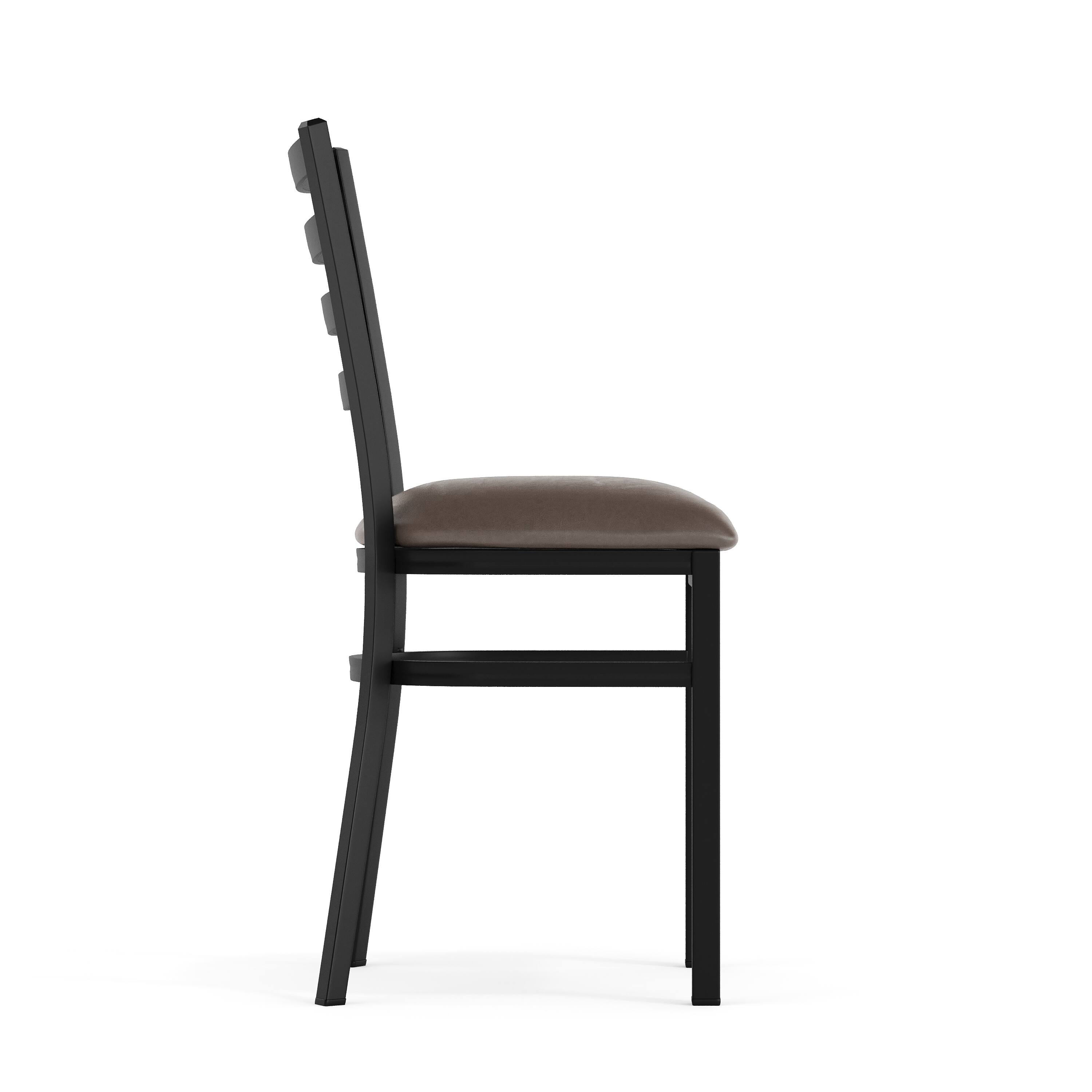 Alt View 9. Emma + Oliver - 4 Pack Ladder Back Metal Restaurant Chair - Upholstered Seat - Mocha Vinyl Seat/Black Metal Frame.