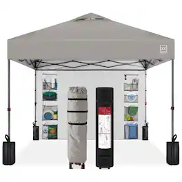 Best Choice Products - 10x10ft Easy Setup Pop Up Canopy, Portable Tent w/ Side Wall, 1-Button Push, Case - Light Gray