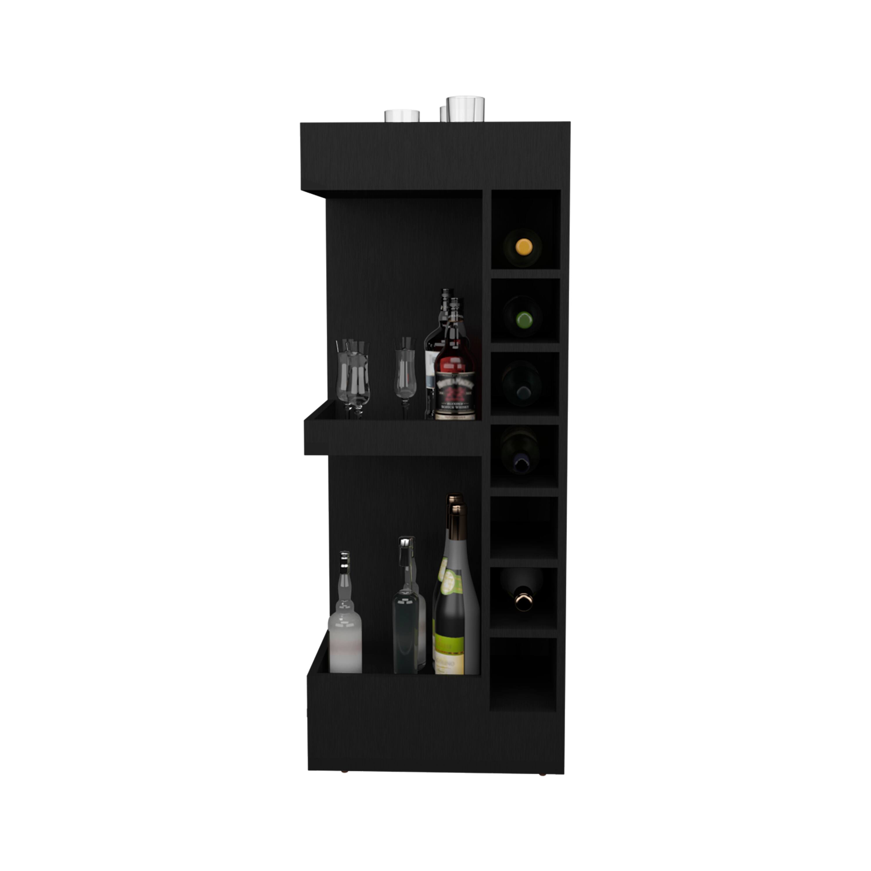 Alt View 2. TuHome - Lyman 46" Tall 3-Tier Corner Bar Cabinet With Fourteen Wine Bottle Cubbies, Living Room, Liquor Cabinet, Storage Cabinet - Black.