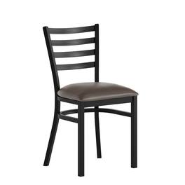 Emma + Oliver - Ladder Back Metal Restaurant Dining Chair - Mocha Vinyl Seat/Black Metal Frame