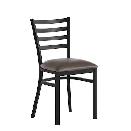 Front. Emma + Oliver - Ladder Back Metal Restaurant Dining Chair - Mocha Vinyl Seat/Black Metal Frame.