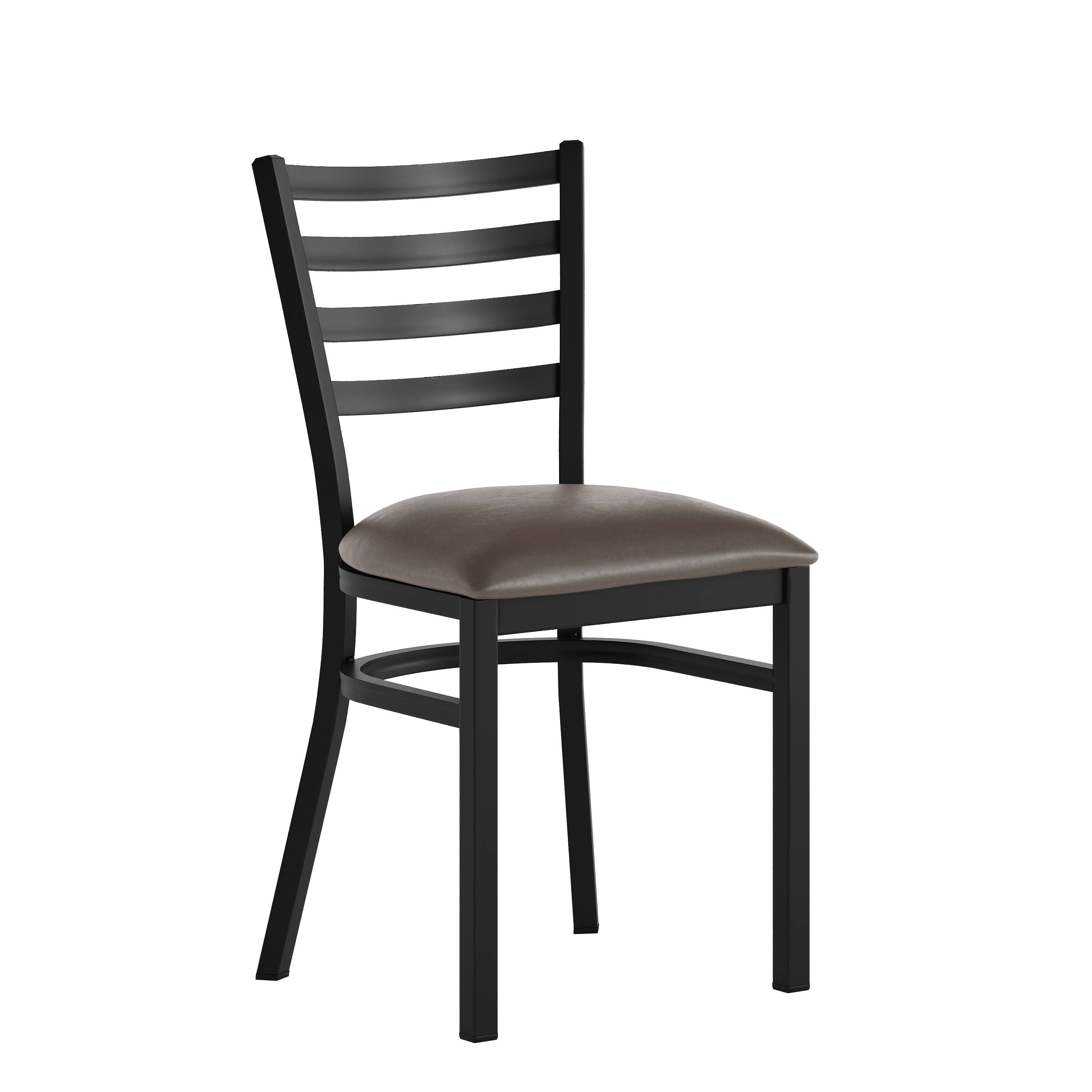 Front. Emma + Oliver - Ladder Back Metal Restaurant Dining Chair - Mocha Vinyl Seat/Black Metal Frame.