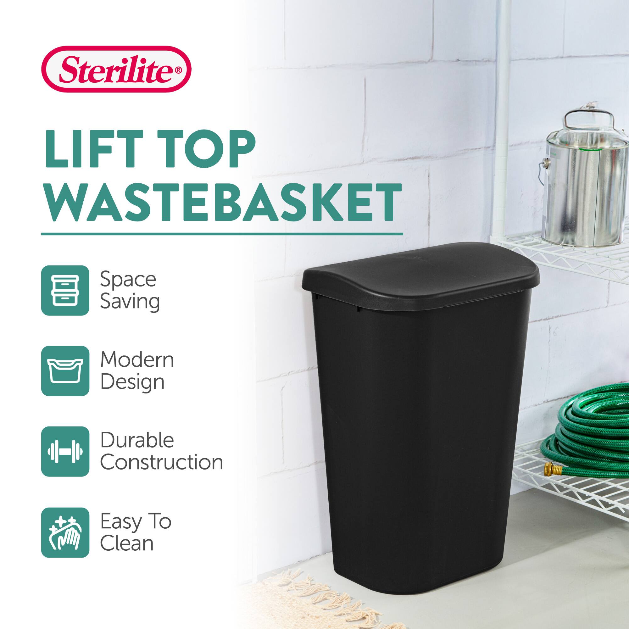 Sterilite®  
LIFT TOP WASTEBASKET  

- Space Saving  
- Modern Design  
- Durable Construction  
- Easy To Clean