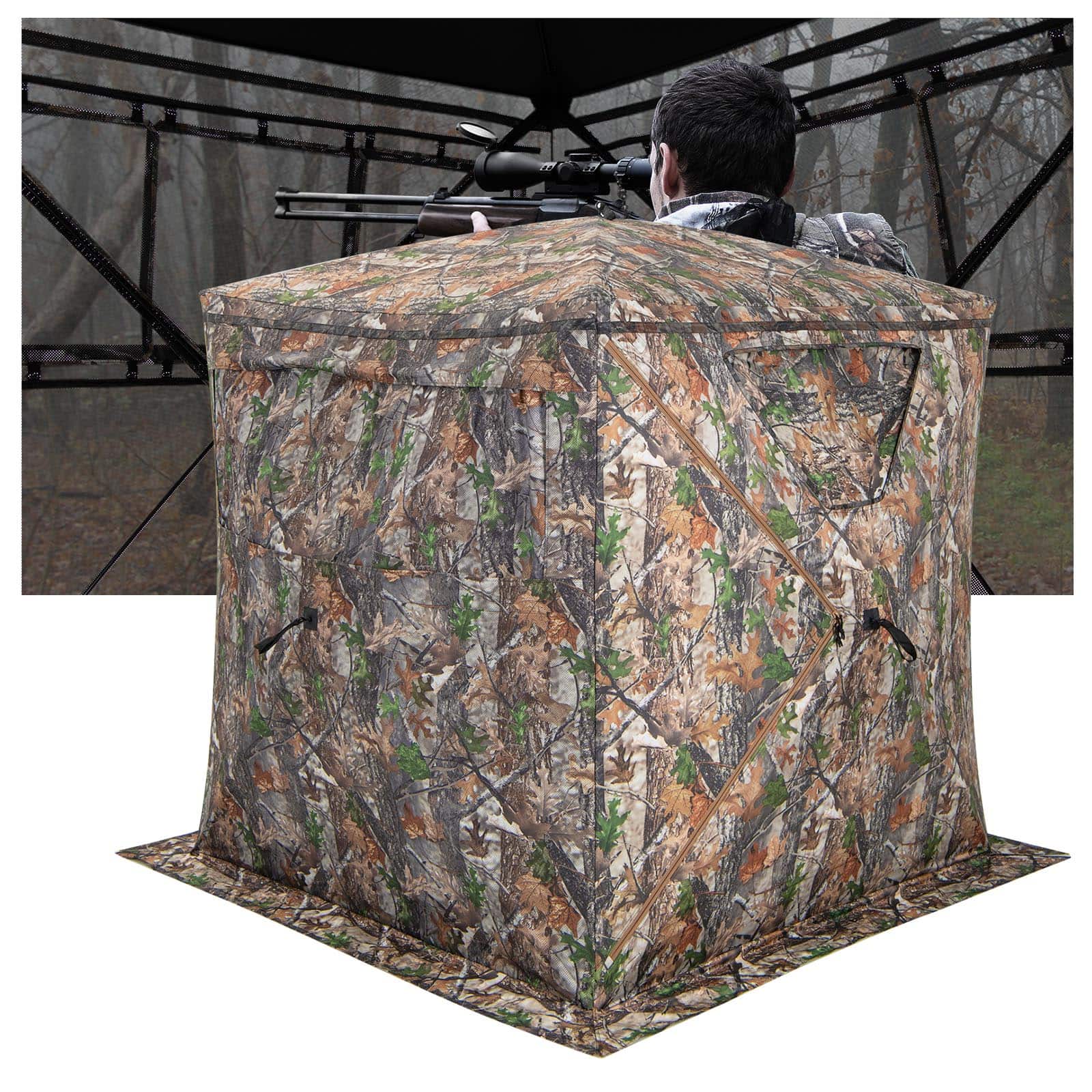 Costway - Hunting Blind Portable Pop Up Ground Tent 2-3 Person with Carry Bag Storage Pocket - Camouflage