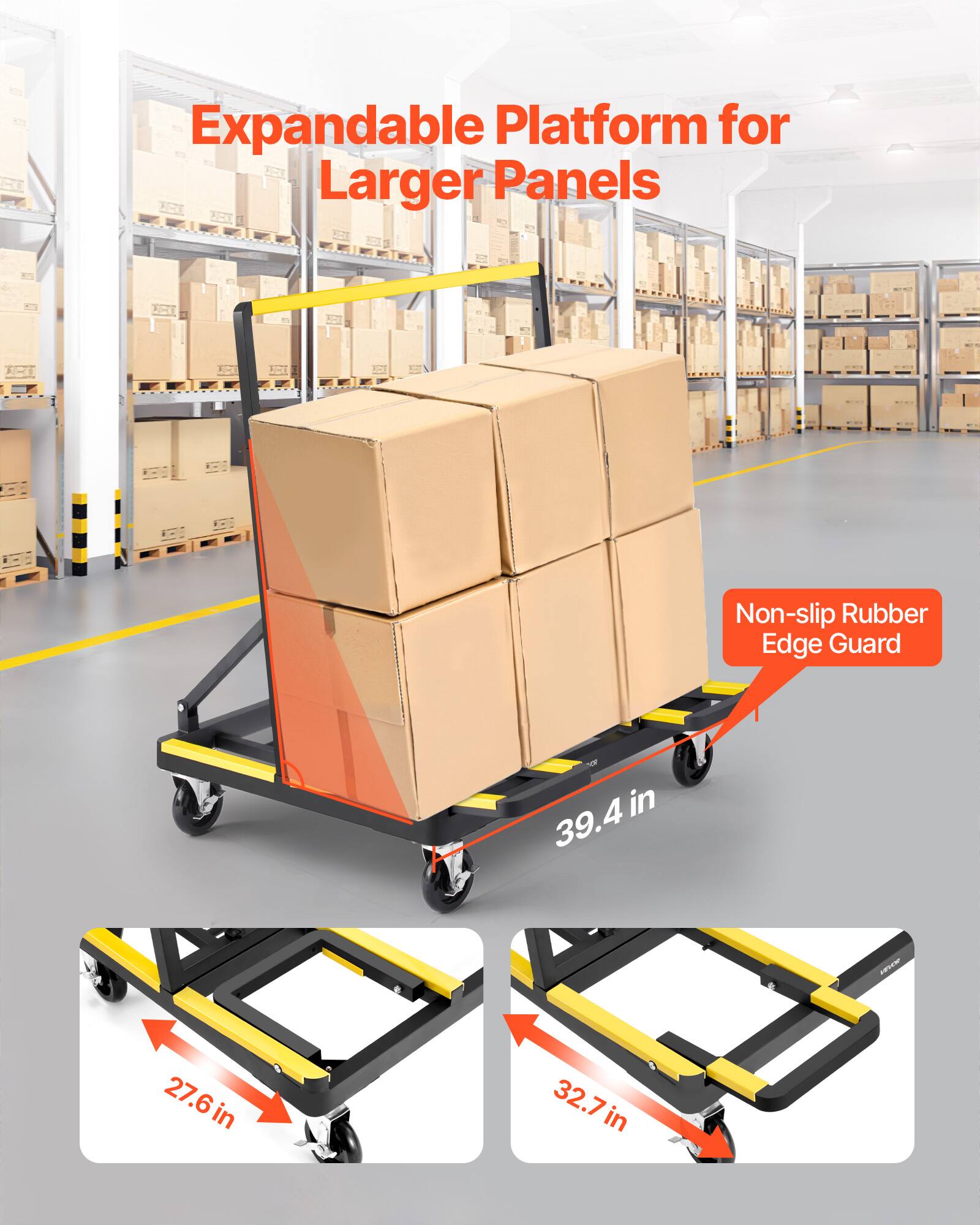Expandable Platform for Larger Panels

Non-slip Rubber Edge Guard

39.4 in

27.6 in

32.7 in