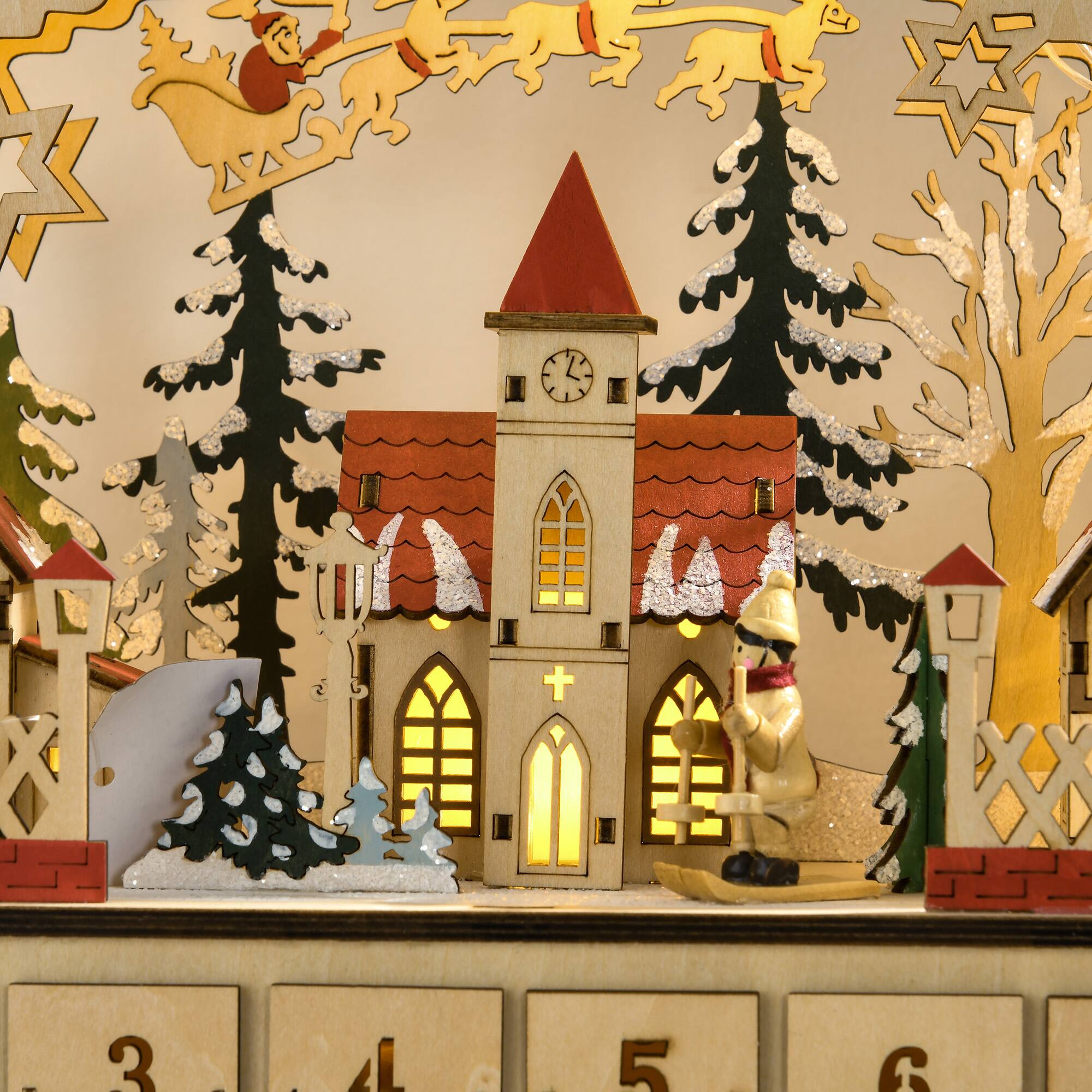 Alt View 7. Homcom - Wooden Christmas Advent Calendar, Light Up Table Decor w/ 24 Countdown Drawers & LEDs - Natural Wood.